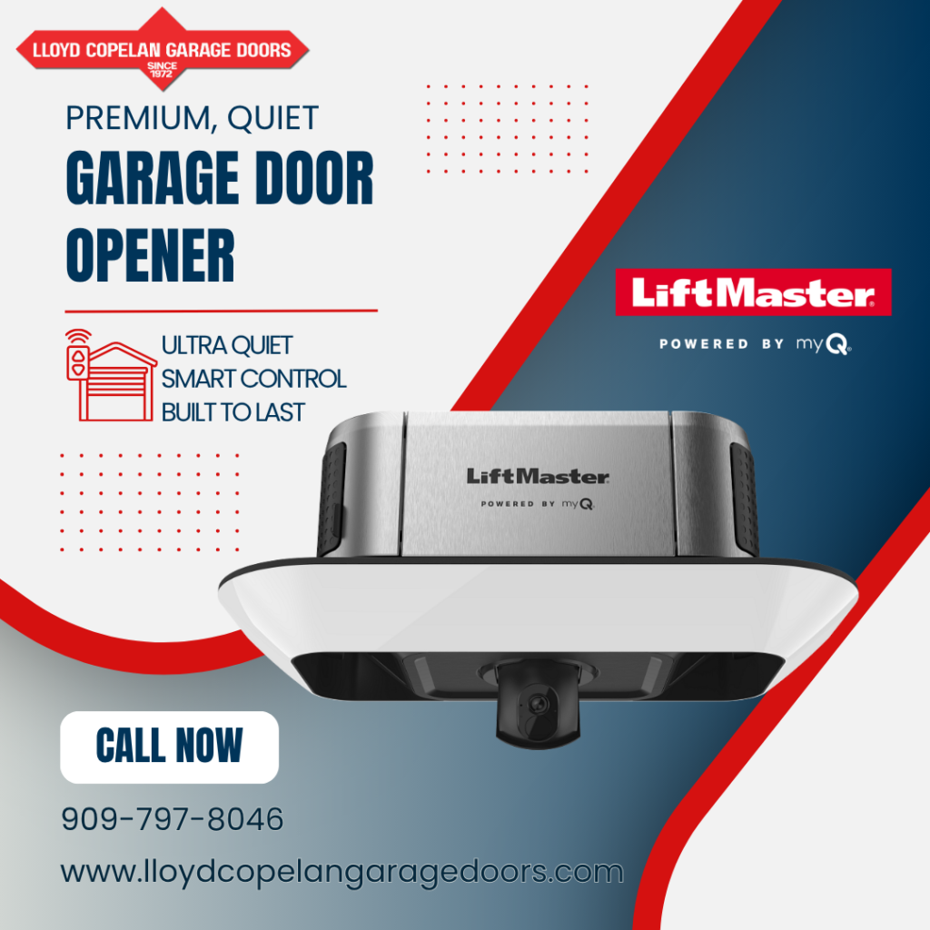 LiftMaster 6690L premium belt drive garage door opener with 360-degree LED lighting and smart myQ connectivity by Lloyd Copelan Garage Doors in Redlands, CA.