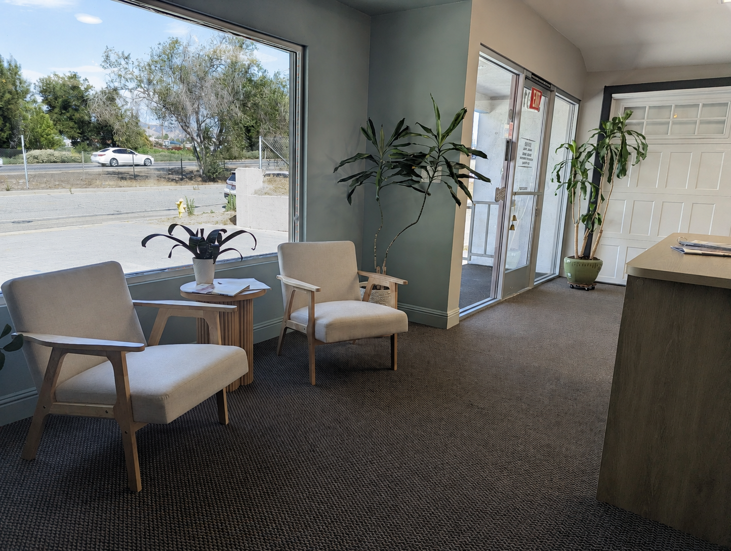 Comfortable consultation seating inside the Lloyd Copelan Garage Doors showroom