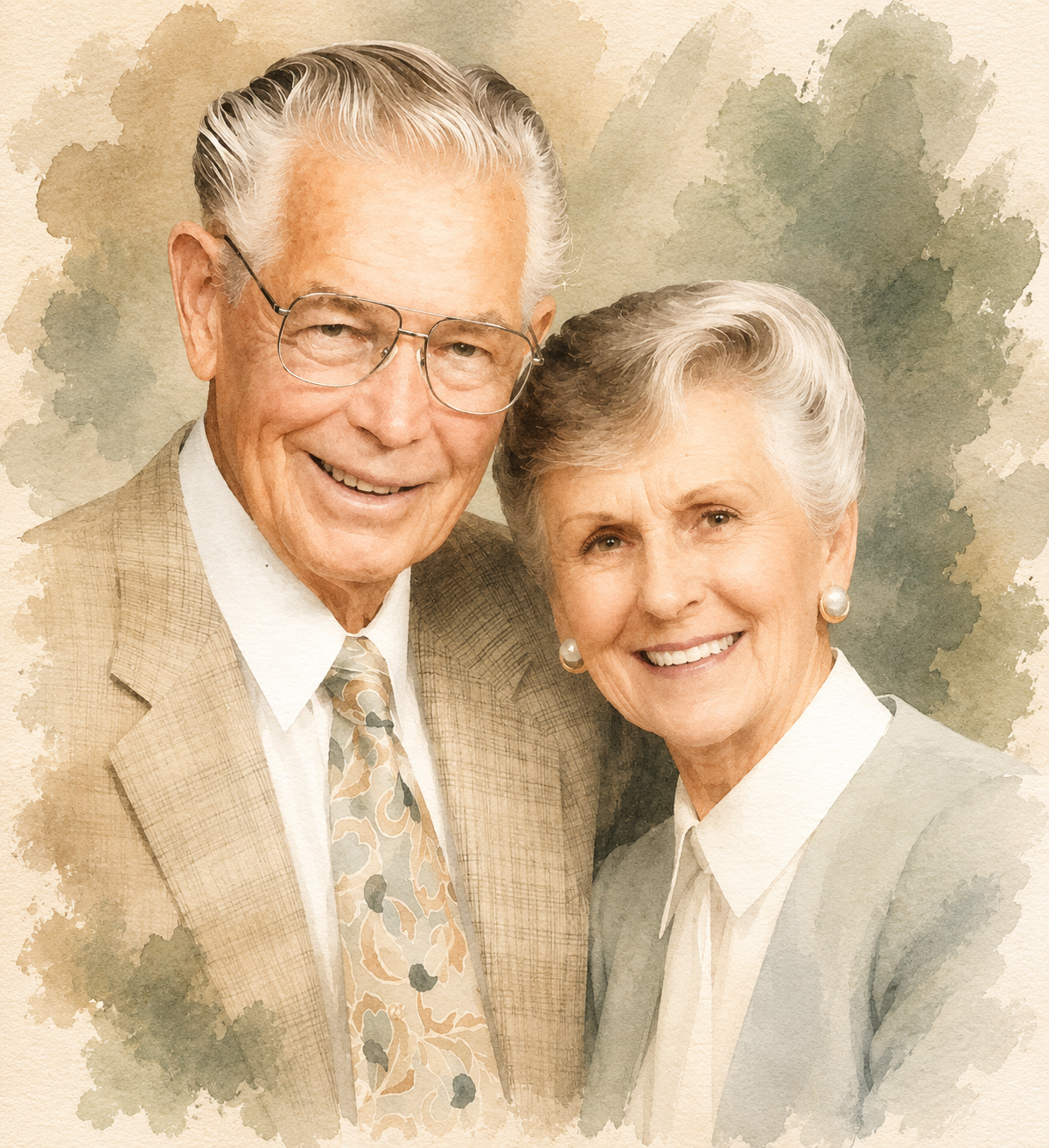 Watercolor portrait of Lloyd and Eleanor Copelan