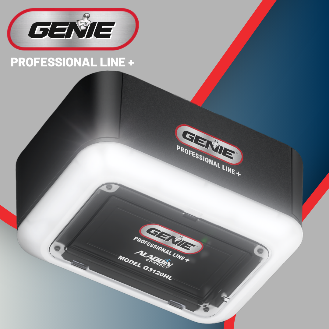 Genie professional line battery backup integrated LED Alexa-compatible garage door opener installed by Lloyd Copelan Garage Doors in the Inland Empire